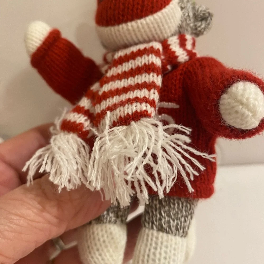 Set of 2 Red and Green Knit Monkey Ornament 2014 & 2015 (F)